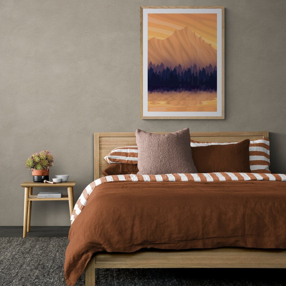 Mountain Lake Art Print in natural wood frame with mount