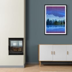 Moonlight Mountains Art Print in black frame with mount