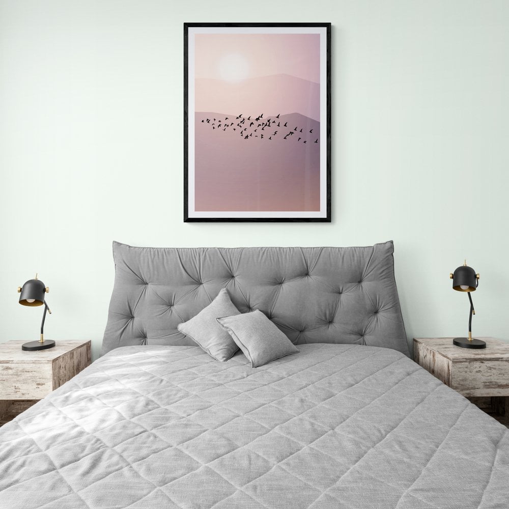 Blush Birds Silhouette Print in black frame with mount