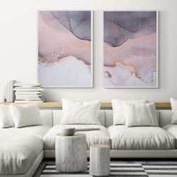 Pink Abstract Art Print Set of 2 in white frames