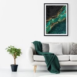 Green and Black Abstract Print in black frame with mount