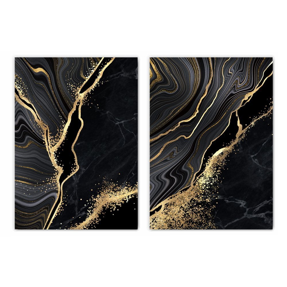 Black and Gold Fluid Print Set of 2