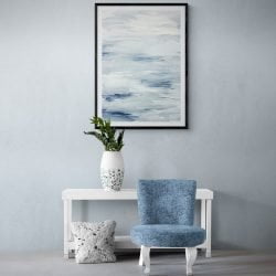 Light Blue Watercolour Abstract Print in black frame with mount