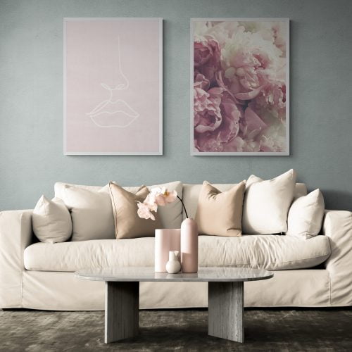 Roses and Line Art Print Set of 2 in white frames
