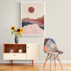 Pink Sun and Hills Print in white frame