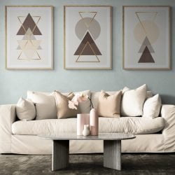 Geometric Shapes Print Set of 3 in natural wood frames with mounts