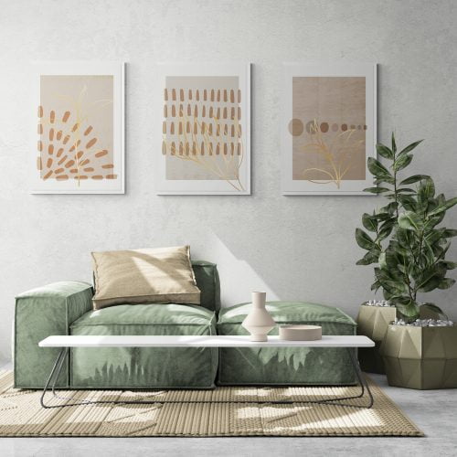 Neutral Abstract Botanical Print Set of 3 in white frames