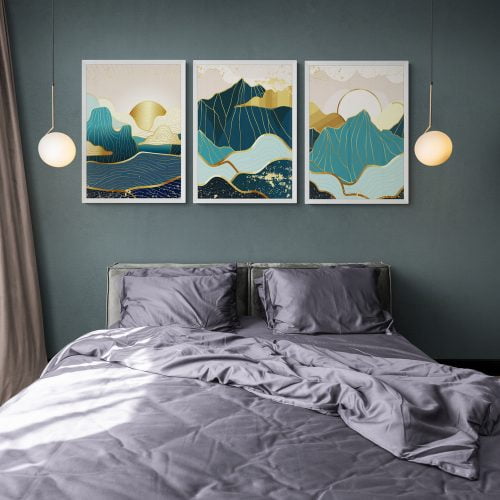Scandinavian Mountains Print Set of 3 in white frames