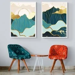 Nordic Mountains Print Set of 2 in white frames