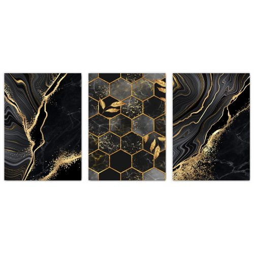 Abstract Black and Gold Print Set of 3