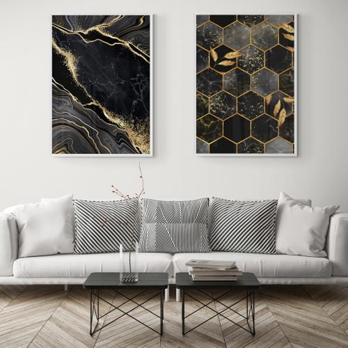 Abstract Black and Gold Print Set of 2 | with Free UK Delivery