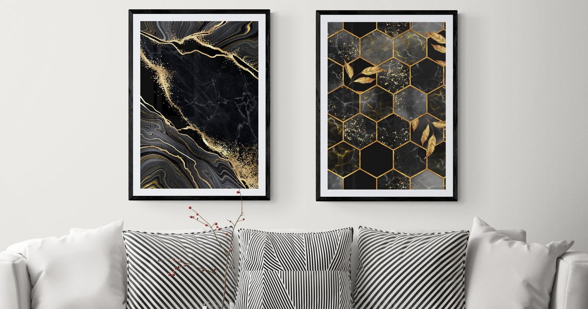 Abstract Black and Gold Print Set of 2 | with Free UK Delivery