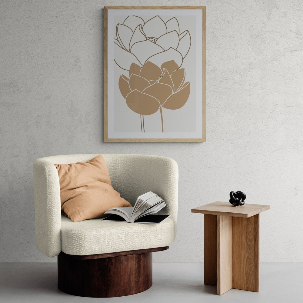 Boho Minimalist Flowers Print in natural wood frame with mount
