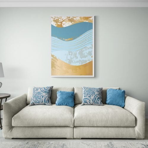 Abstract Light Blue Hills Print in white frame