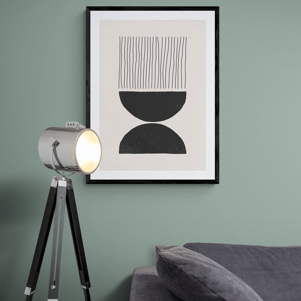 Abstract Geometric Line Art Print in a black frame with mount