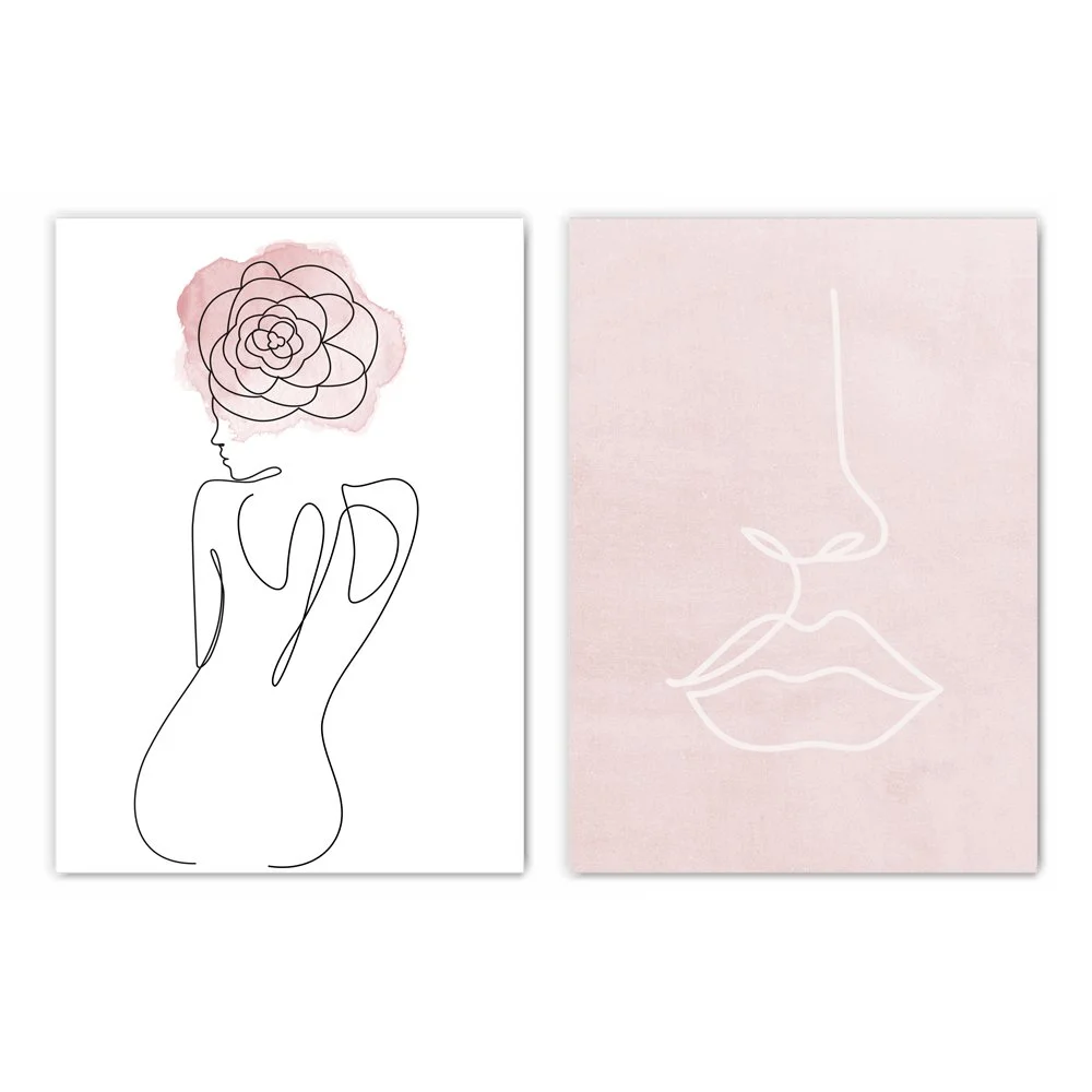 Blush Pink Line Art Print Set of 2