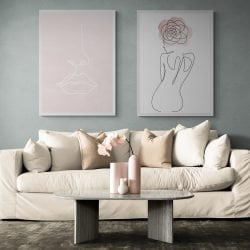 Blush Pink Line Art Print Set of 2 in white frames