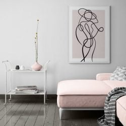 Dusky Pink Female Line Art Print in white frame