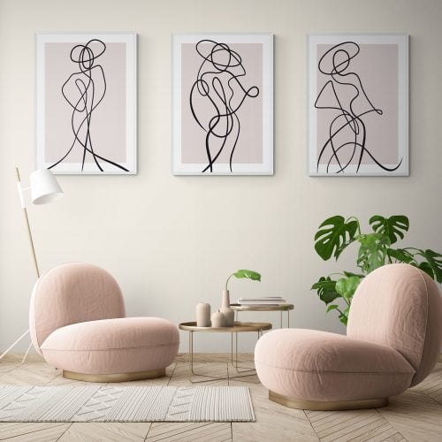 Fashion Line Art Print Set of 3 in white frames