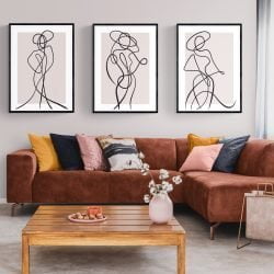 Fashion Line Art Print Set of 3 in black frames with mounts