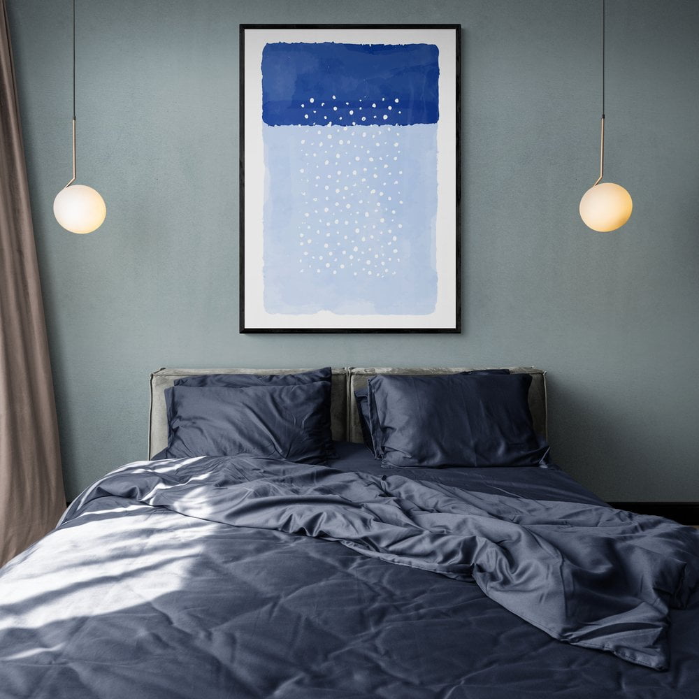 Light Blue Abstract Print in black frame with mount