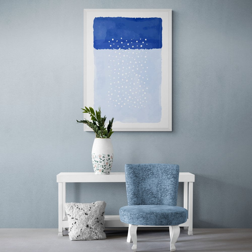 Light Blue Abstract Print in white frame