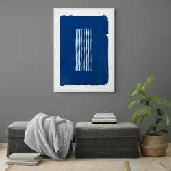 Blue and White Abstract Print in white frame