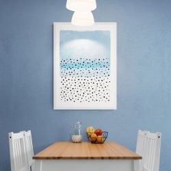 Blue Abstract Dots Art Print in white frame