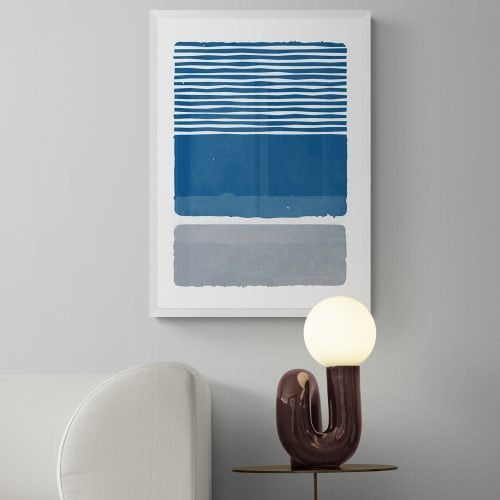Blue and Grey Abstract Print in white frame