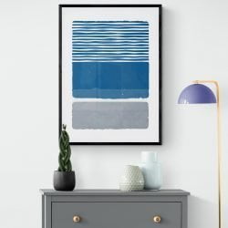 Blue and Grey Abstract Print in black frame