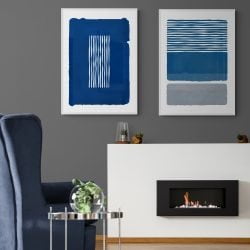 Blue and Grey Abstract Print Set of 2 in white frames