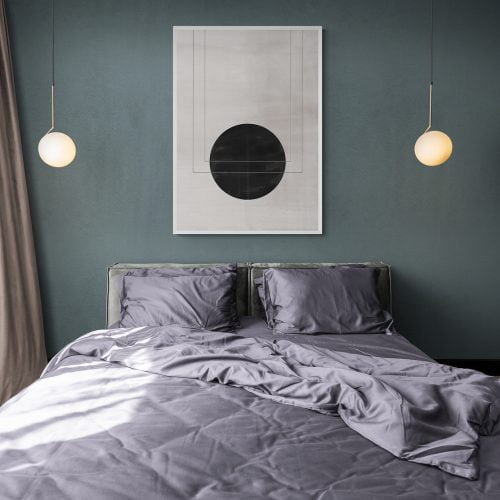 Grey Circles and Lines Art Print in white frame