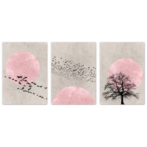 Pink Sun Silhouette Print Set Of 3
