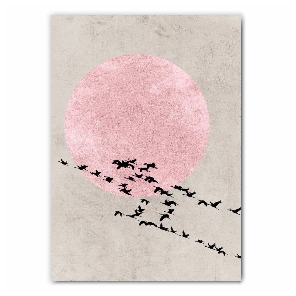Pink Sun Silhouette Print Set