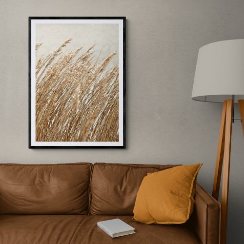Wheat Field Photography Print in black frame with mount