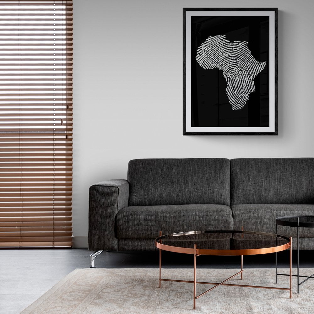 Africa Fingerprint Map Print in black frame with mount