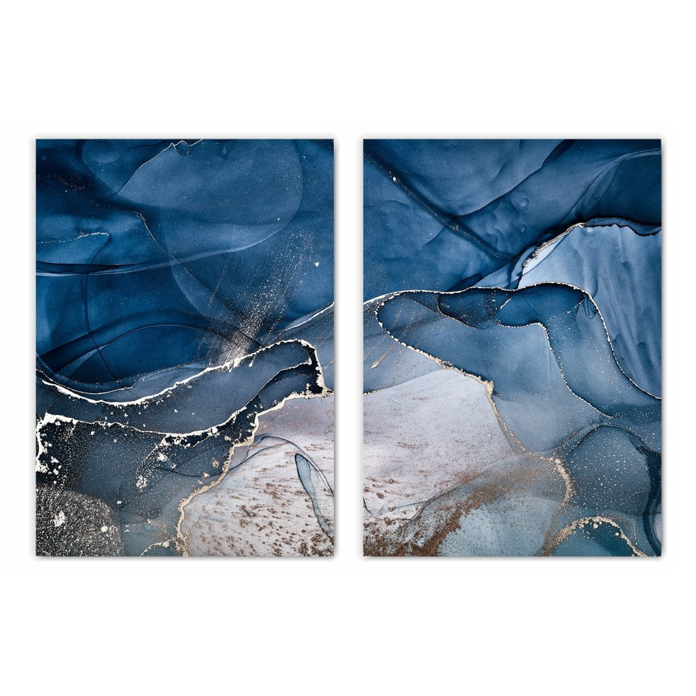 Abstract Blue Marble Print Set of 2