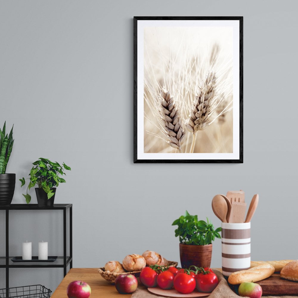 Wheat Grass Photography Print in black frame with mount