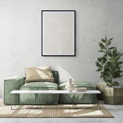 Lily Flower Line Art Print in black frame with mount
