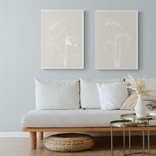 Lily Line Art Print Set of 2 in white frames