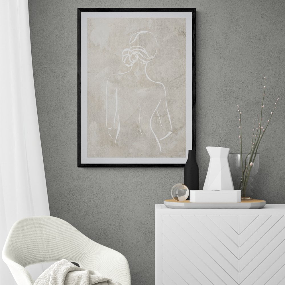 Womans Body Line Art Print in black frame with mount