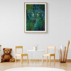 Geometric Elephant Jungle Print in natural wood frame with mount