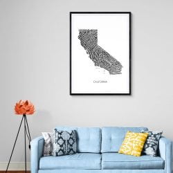 California Map Fingerprint Print in black frame with mount