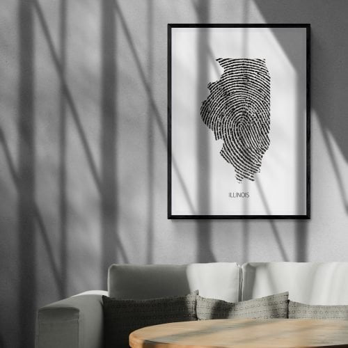 Illinois Map Fingerprint Print in black frame with mount