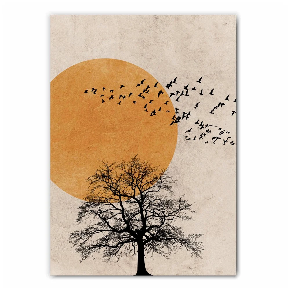 Orange Sun Tree Silhouette Print