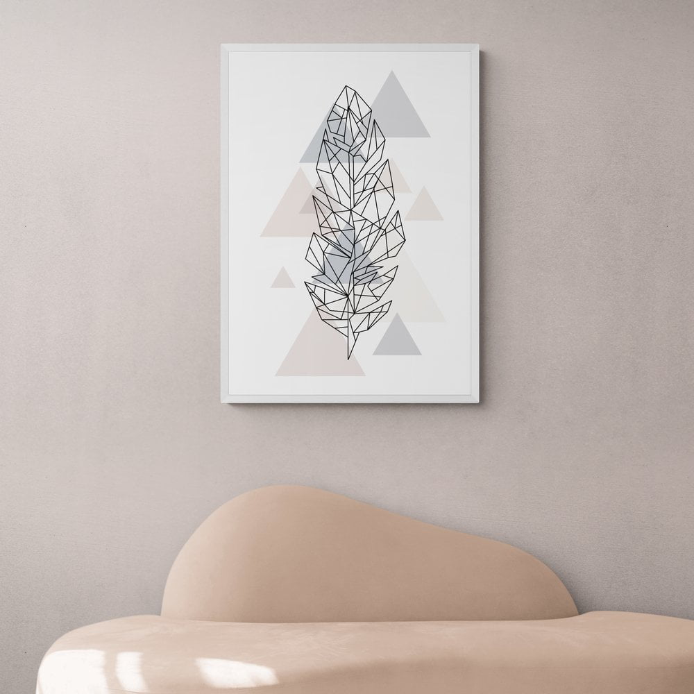 Geometric Feather Art Print in white frame