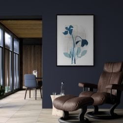 Blue Flowers Art Print in black frame with mount