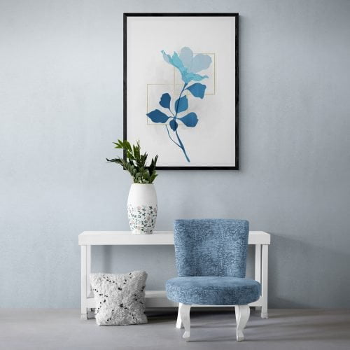 Blue Flower Art Print in black frame with mount