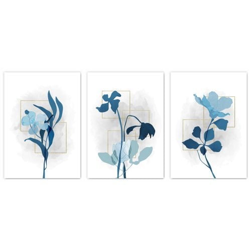 Blue Flowers Print Set of 3