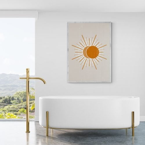 Boho Orange Sun Print in white frame